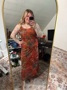 Paparazzi Rust Floral Velvet Maxi Dress Size XL